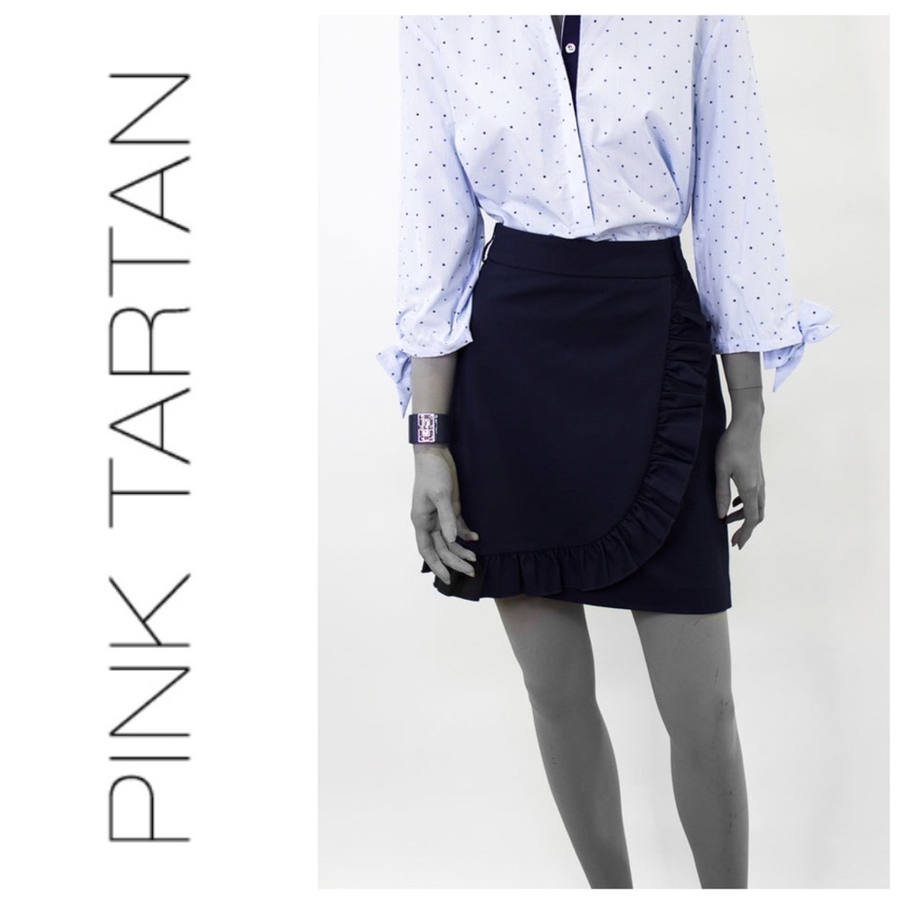 PINK TARTAN Canada Black Wool Polyester Blend Ruffle Edge Bow Hourglass Pencil 4